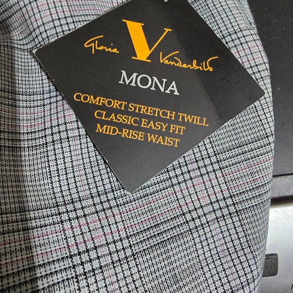 Gloria Vanderbilt Mona Gray Plaid Pants Stretch Pockets NWT - Picture 5 of 5